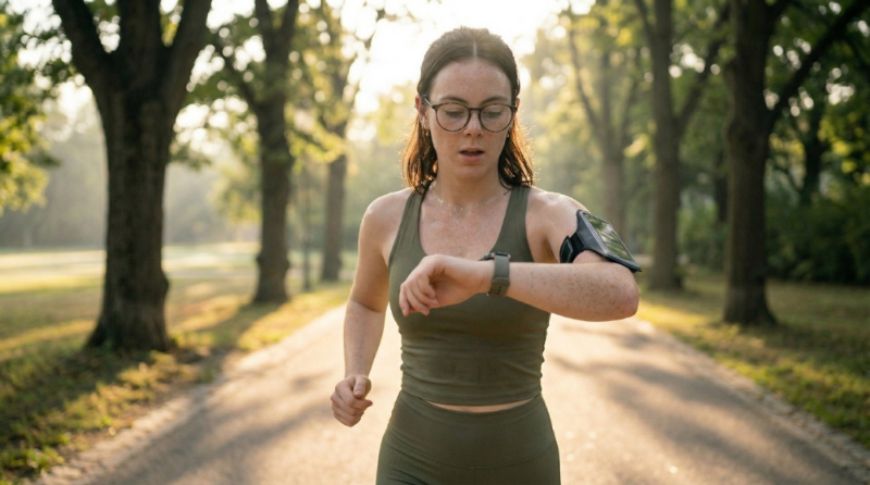 Woman jogging outdoors during her day